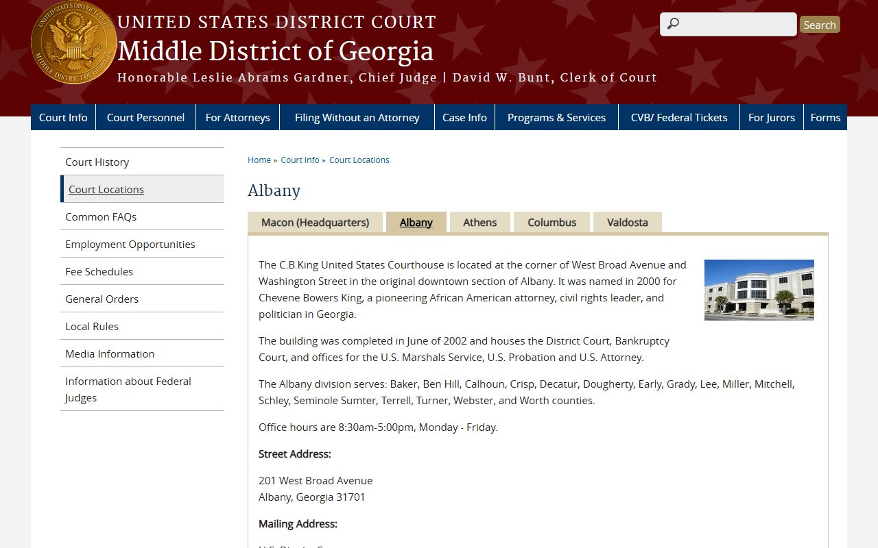 Miller County Clerk of Superior Court federal Albany Division reference
