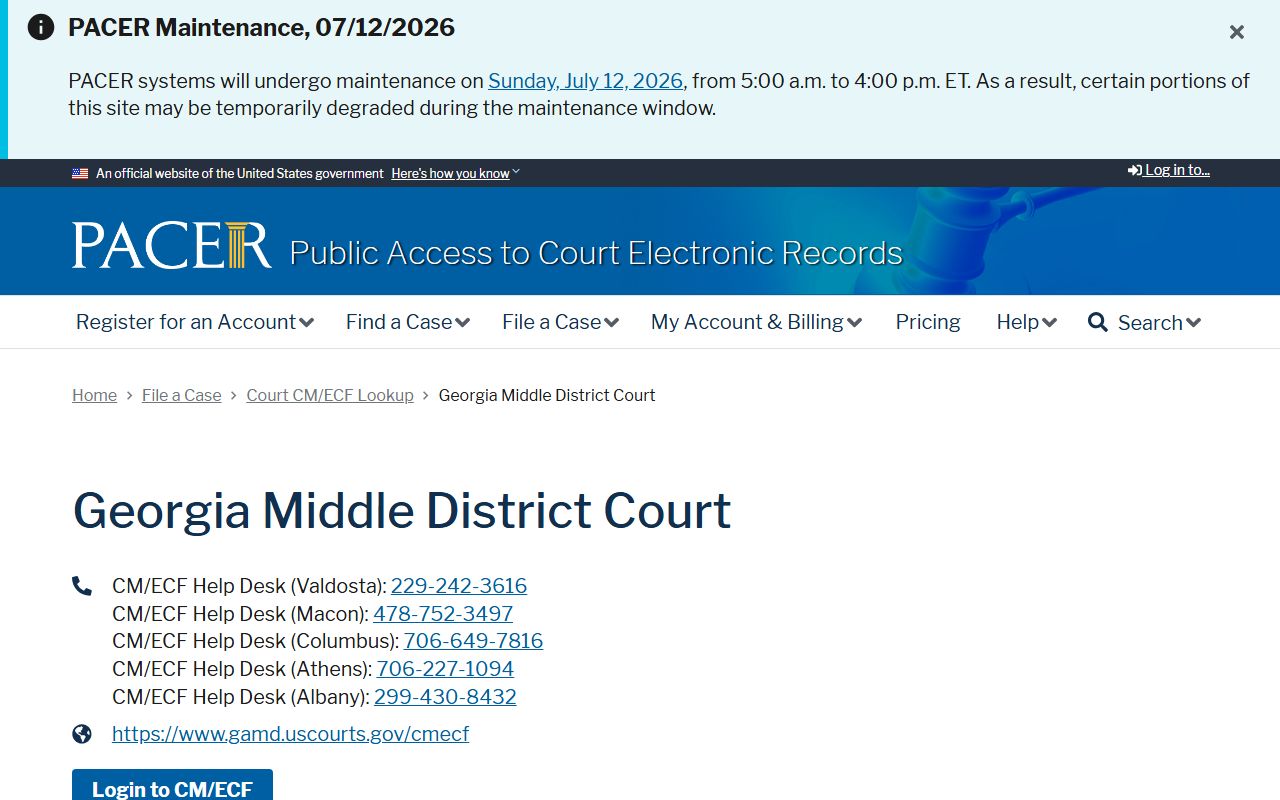 Miller County Clerk of Superior Court PACER lookup for Georgia Middle District