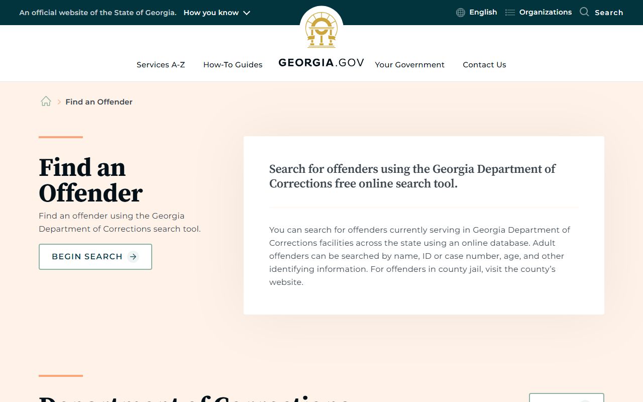 Georgia.gov offender-search service page