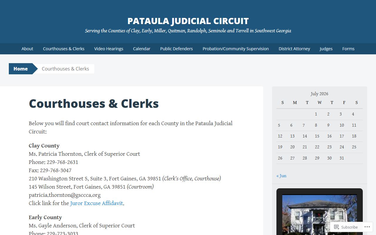 Miller County court dockets Pataula clerks page