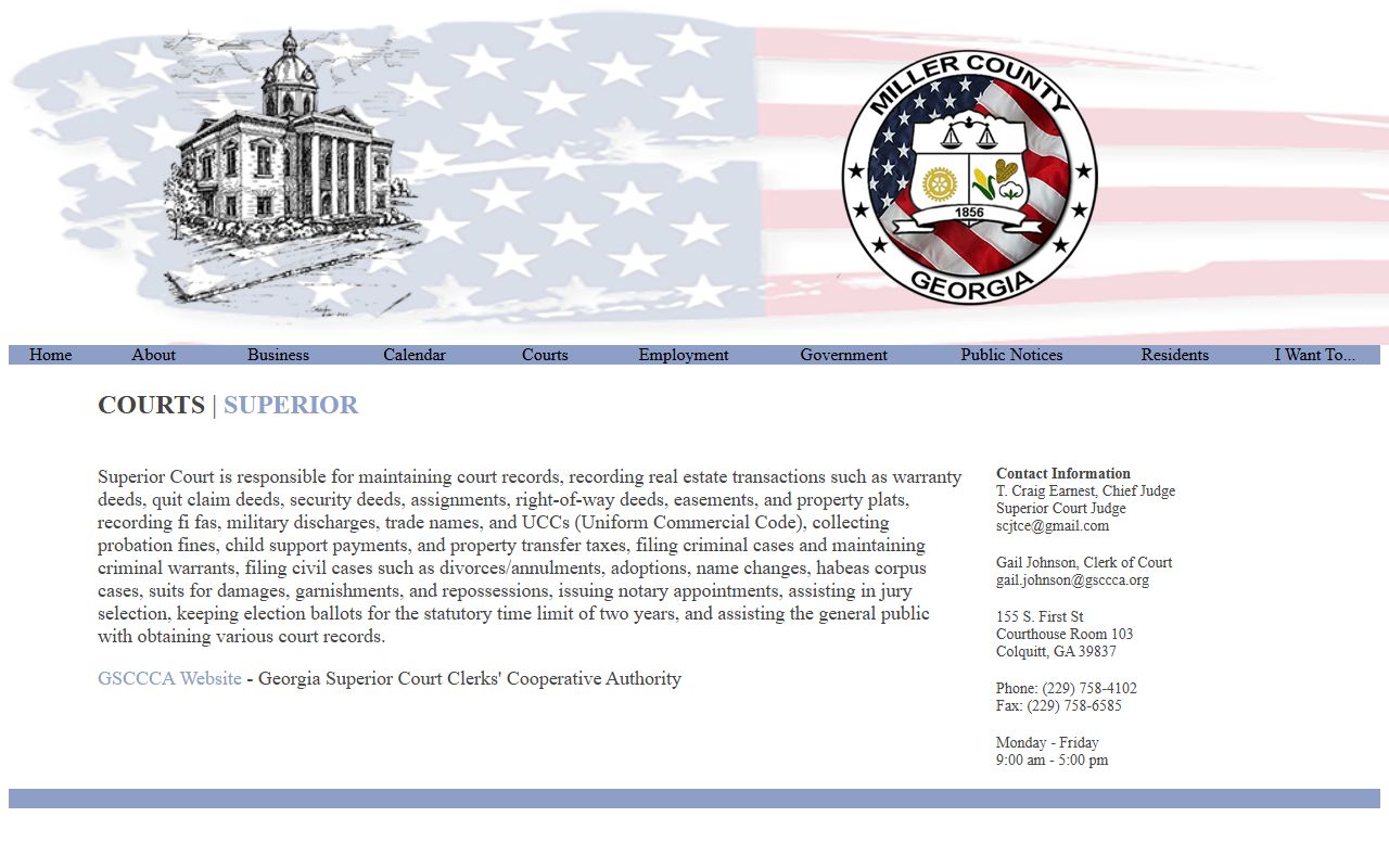 Miller County Superior Court records and clerk duties