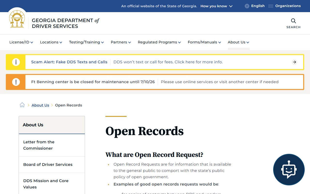 DDS open-records page