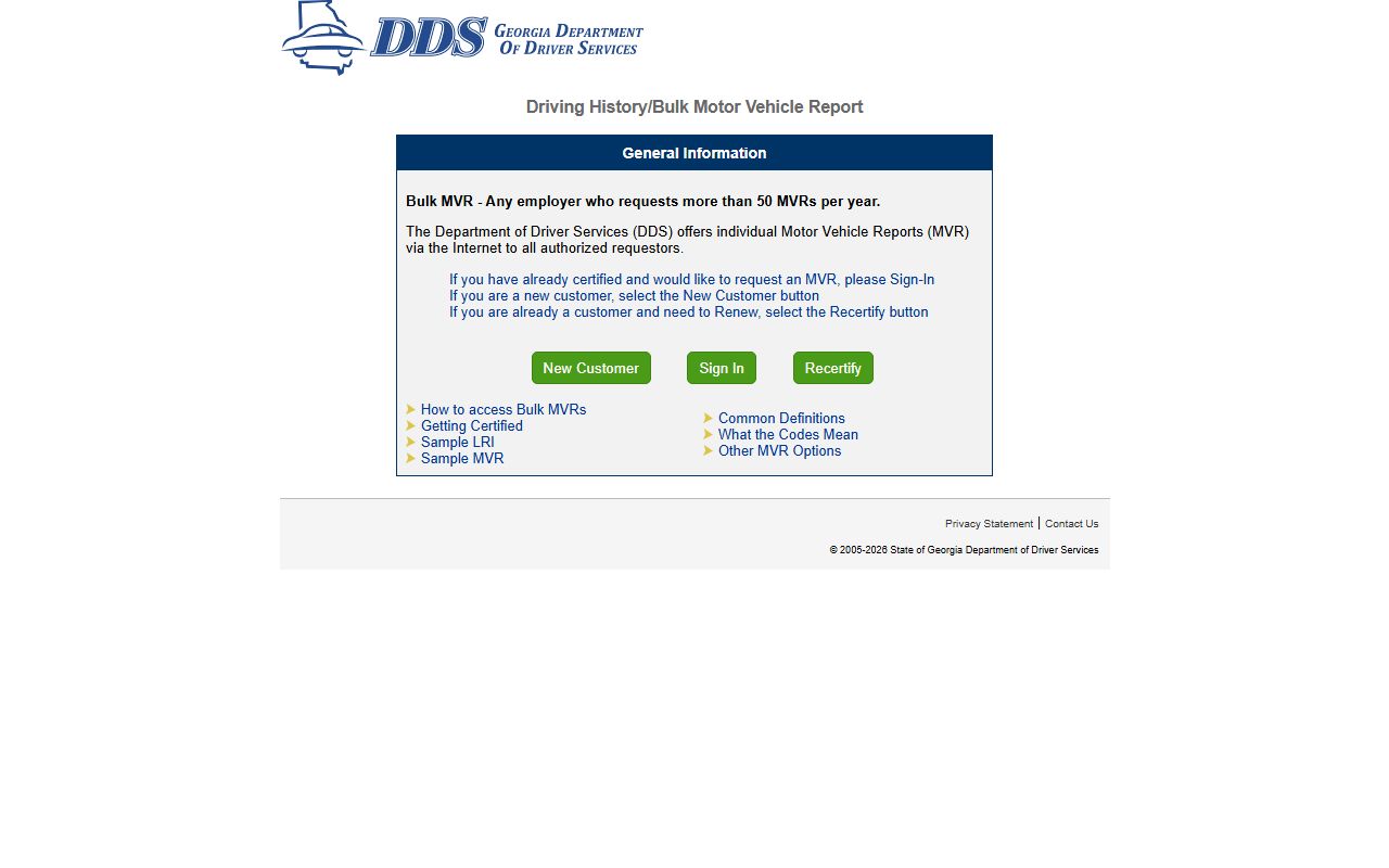 DDS online MVR portal