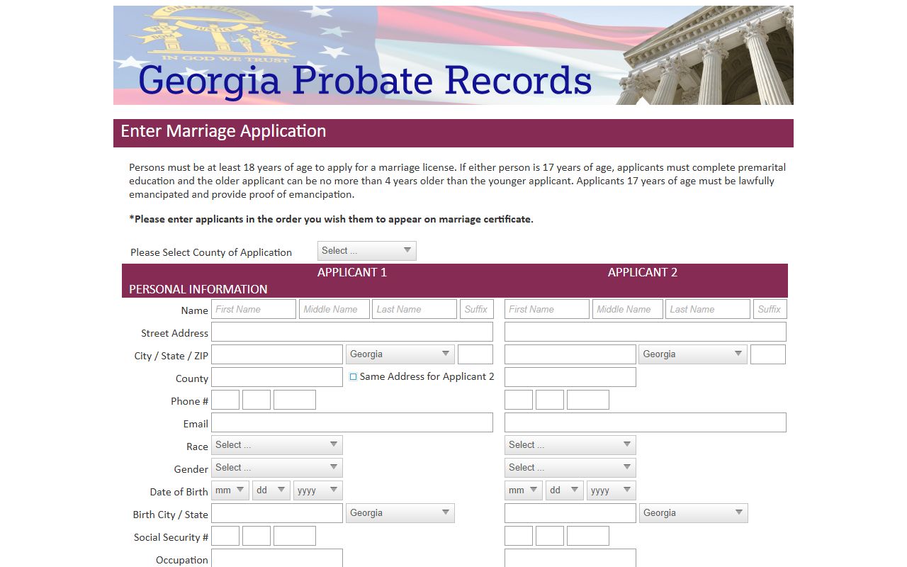 Miller County marriage records Georgia Probate Records marriage application