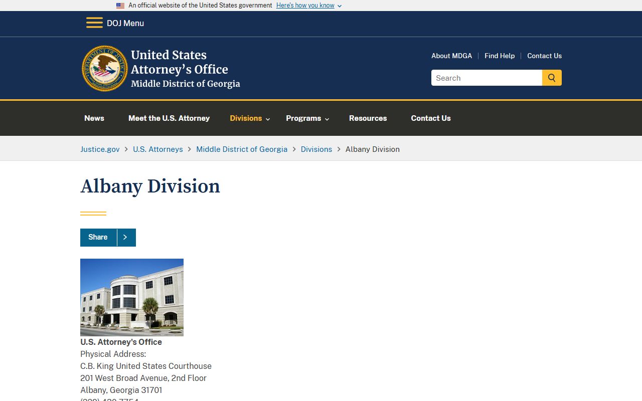 Miller County Superior Court U.S. Attorney Albany Division comparison