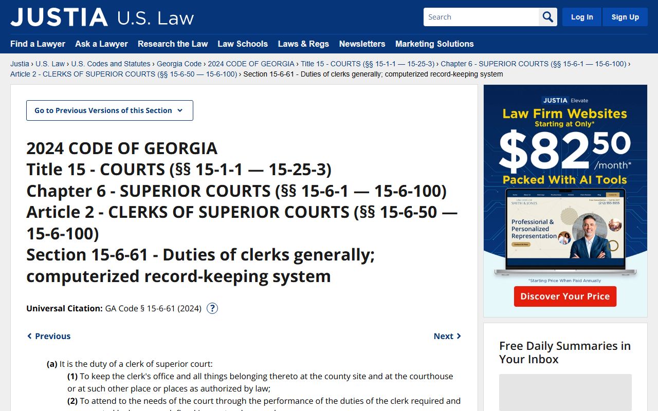 Superior court clerk duties statute